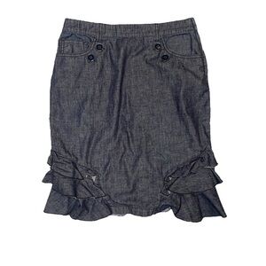 Anthropologie Pilcro SIDEWISE Tiered Ruffle Dark Wash Denim Pencil Skirt Size 4